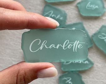 Sea glass place cards / green glass place cards