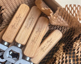 Custom Laser Engraved Wood Bottle Opener, Wedding Favors
