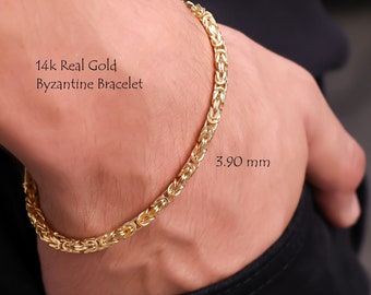 Italian King Bali Chain Bracelet Men, 14K Real Gold Byzantine Chain Women, Birthday Anniversary Gifts Fine Jewelry Her Him Dad Wife Husband