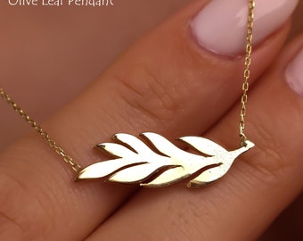 14k Real Gold Olive Leaf Necklace Women, Dainty Olive Branch Pendant, Birthday Anniversary Gifts Fine Jewelry Her Lady Wife Mum Girlfriend