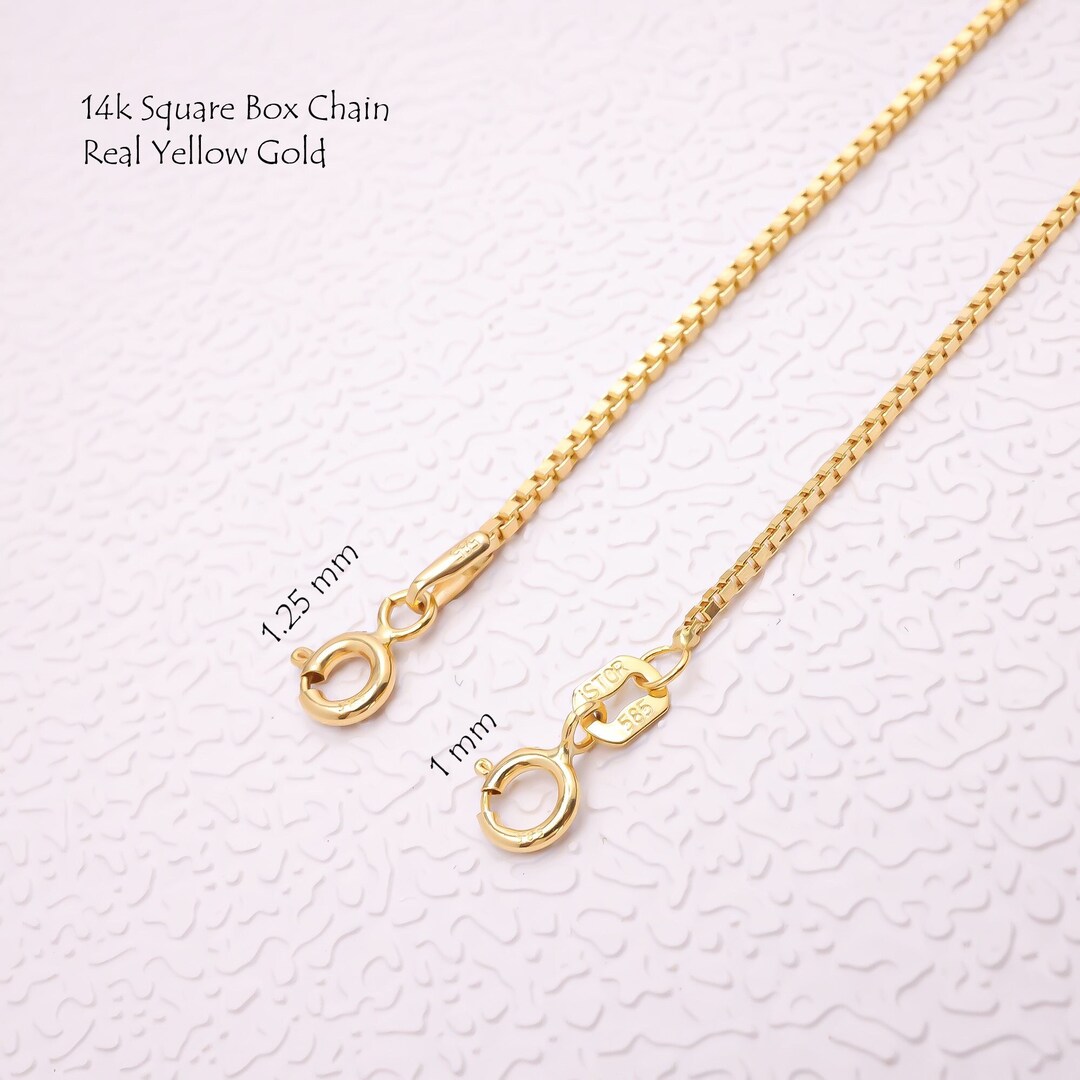 14K Real Gold Box Necklace Women Italian Square Box Pendant Etsy