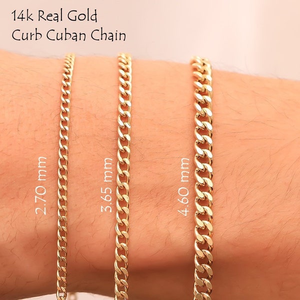 14K Real Gold Curb Bracelet Men, Cuban Link Chain Women, Birthday & Anniversary Gift Her Him Mum Wife Kid Girls, Christmas Gift Fine Jewelry