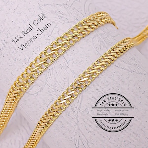 14K Real Gold Vienna Necklace Women, Italian Armoured Double Curb Link Chain, Birthday Anniversary Christmas Gifts Fine Jewelry Her Wife Mum