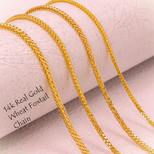 14K Gold Italian Foxtail Palm Chain Necklace Women, Wheat Spiga Charm Chain Men, Birthday Anniversary Gifts Fine Jewelry Her Lady Wife Mum