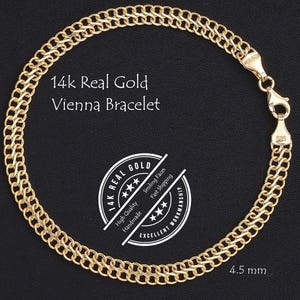 14K Real Gold Vienna Bracelet Women, Italian Armoured Double Curb Link Chain, Christmas Birthday Anniversary Gifts Fine Jewelry Her Wife Mum