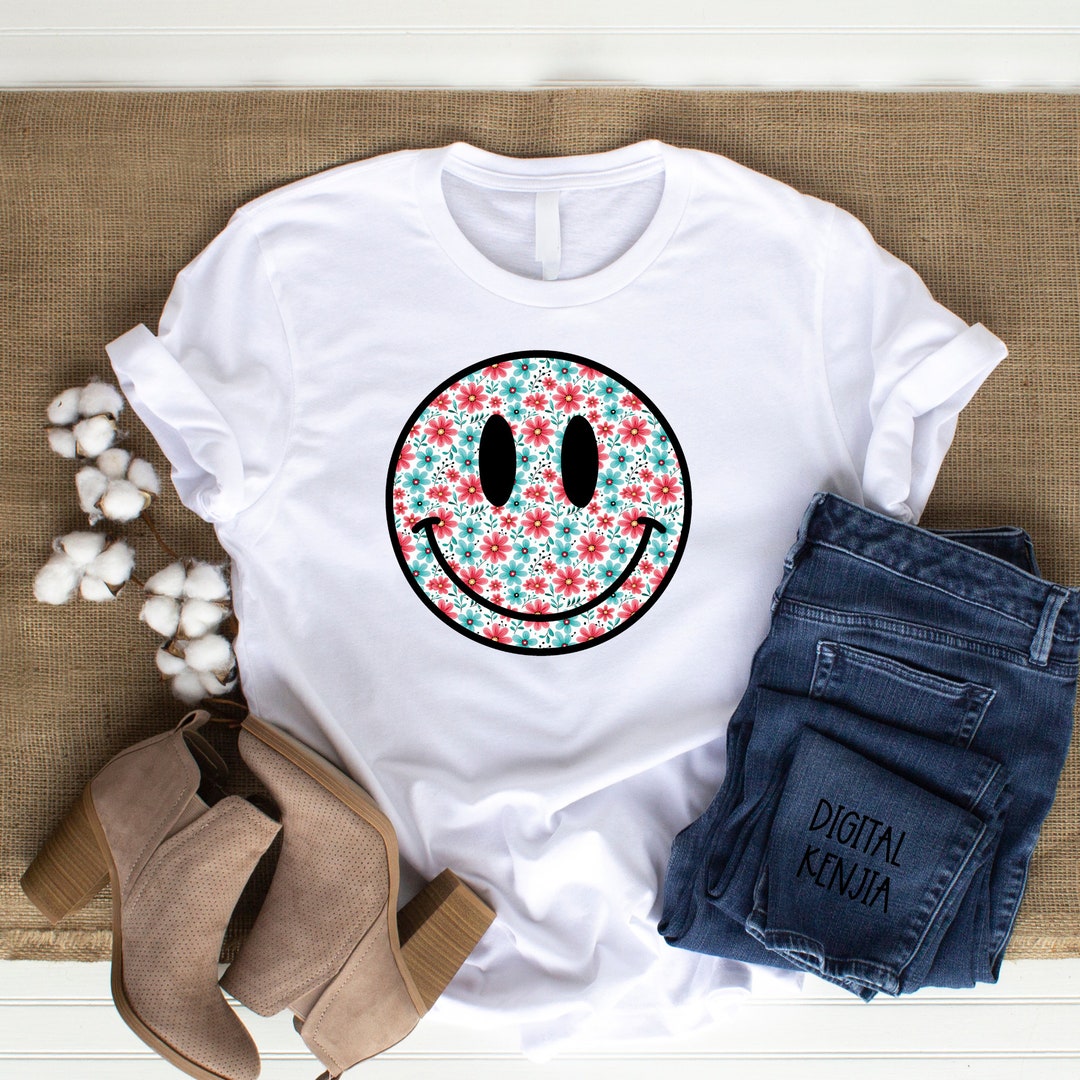 Retro Floral Smiley Face PNG / Vintage Happy Face Png / Aesthetic Shirt ...
