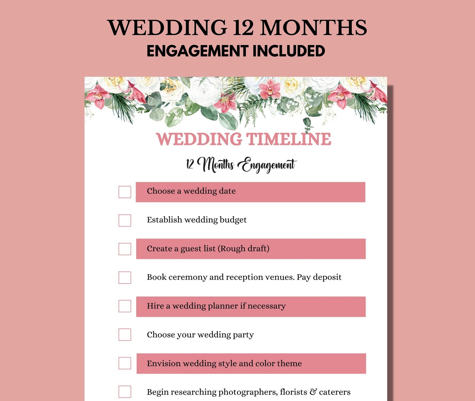 Printable Wedding Timeline Planning Templates Floral Wedding Checklist Printable Wedding Timeline Planning Templates Floral Wedding Checklist