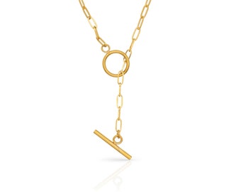 18k gold plated stainless steel T-bar link chain necklace