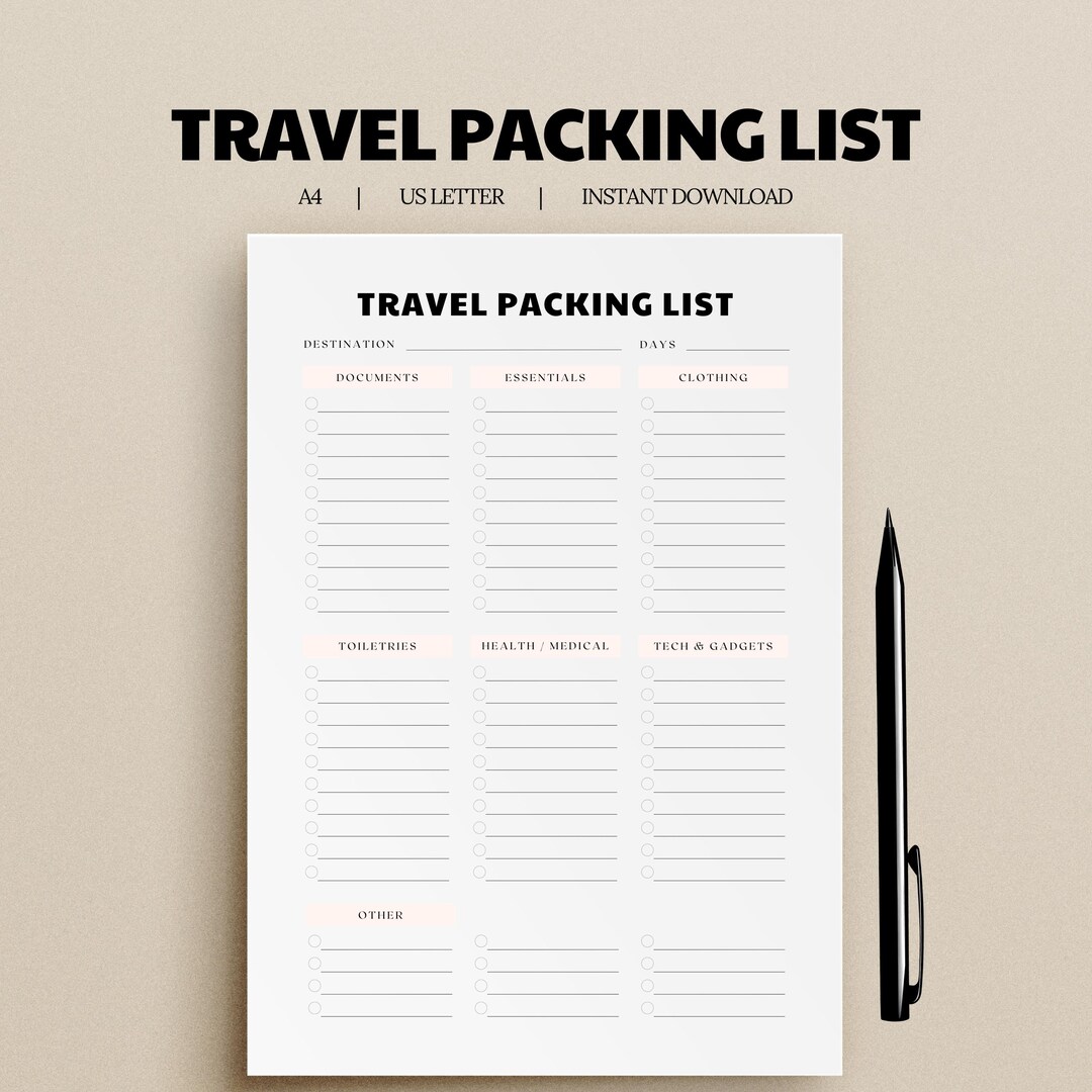 Printable Travel Packing List PDF : Vacation Checklist, Holiday ...