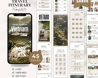 Vietnam Reiseplaner Canva Vorlage: Vollständig anpassbarer Reiseplaner Druckbarer Reiseplaner (Digitaler Download)