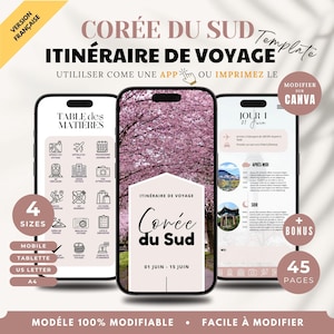 South Korea Travel Itinerary Template: Editable in Canva, Holiday Planner (Digital & Printable) in French