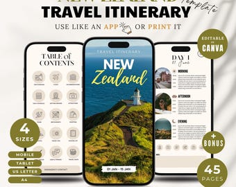 Neuseeland Reiseplaner, druckbarer Reiseplaner, Canva Template
