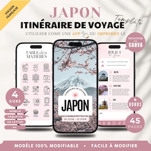 Japan Travel Itinerary Canva Template : Fully Editable Digital Trip Planner in French (Instant Download)