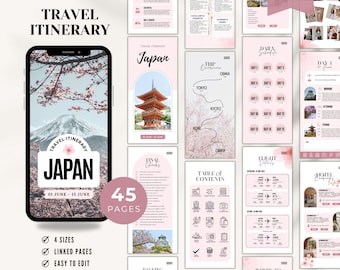 Japan Travel Itinerary Canva Template: Fully Editable, Customizable Trip Planner, Printable (Digital Download)