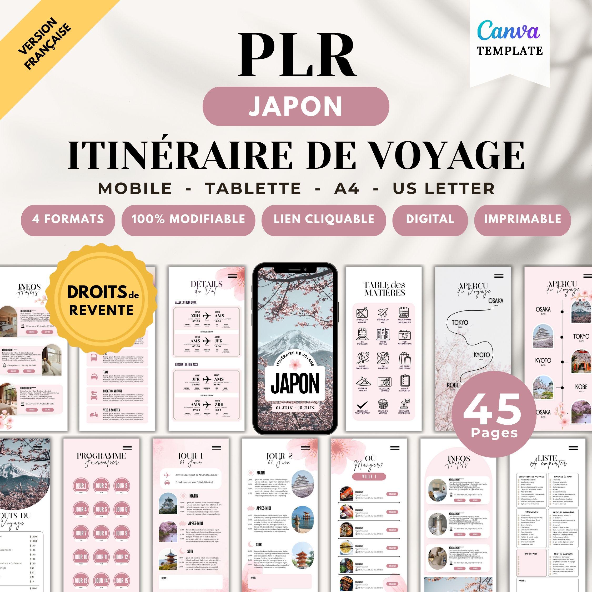 PLR Japan Travel Itinerary Template: Editable Canva PDF Planner