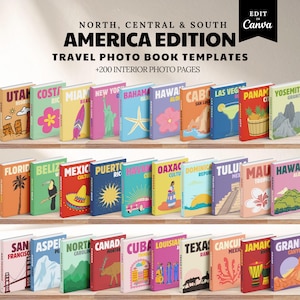 アメリカ版旅行フォトブック Canva テンプレート：バケーションフォトアルバム、コーヒーテーブルブック（デジタルダウンロード）