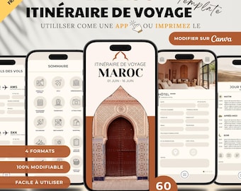 モロッコ旅行プラン作成用Canvaテンプレート：完全編集可能なデジタル旅行プランナー（フランス語版）（即時ダウンロード）