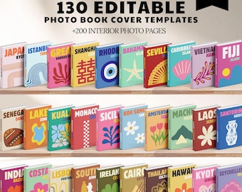 130 Reise-Fotobuch-Cover-Vorlage für Canva: Personalisierbares Urlaubsfotoalbum, Kaffeetischbücher