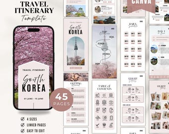 Südkorea Reiseplaner - Canva Template: Anpassbarer Reiseplaner (Digitaler Download)