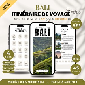 Modello Canva per itinerario di viaggio a Bali: pianificatore di viaggio digitale, e-book stampabile in francese (download immediato)