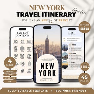 Resplan för New York City i Canva-mall: Helt anpassningsbar digital reseplanerare, utskrivbar guide (direkt nedladdning)