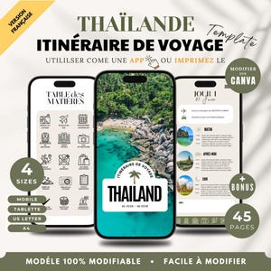 Thailand Travel Itinerary Canva Template: 15-Day Trip Planner (Digital & PDF, French Version)