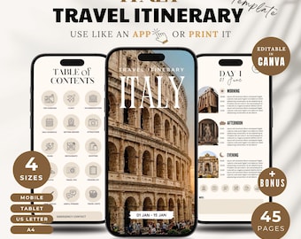 Italien Reiseplaner: Vollständig bearbeitbar in Canva, Reiseplaner (digitaler Download & druckbar)