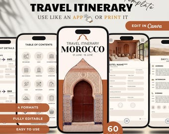 モロッコ旅行プラン作成用Canvaテンプレート：完全カスタマイズ可能なデジタル旅行プランナー電子書籍ガイド（即時ダウンロード）