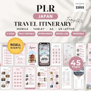 PLR Japan Travel Itinerary Canva Template: Customizable Interactive Trip Planner, Printable Guide (Resell Rights)