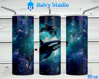 Orka, Orca, Space #0003 sublimatieontwerp voor 15oz, 20oz recht, 20oz taps toelopend en 30oz Skinny Tumblers, Digitale Download