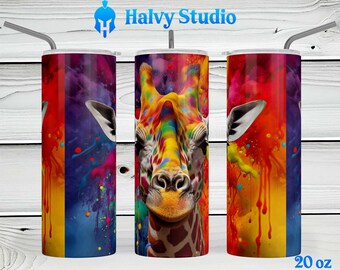 Painted Giraffe #0155 sublimation design for 15oz, 20oz straight, 20oz tapered, and 30oz Skinny Tumblers, Digital Download