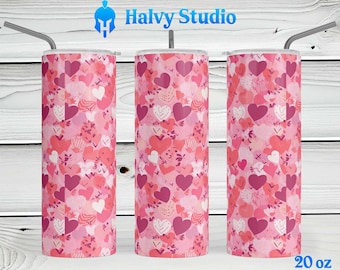 Pink Hearts #0132 sublimation design for 15oz, 20oz straight, 20oz tapered, and 30oz Skinny Tumblers, Digital Download