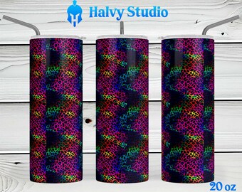Neon Leopard Skin #0131 sublimation design for 15oz, 20oz straight, 20oz tapered, and 30oz Skinny Tumblers, Digital Download