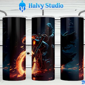 Grim Reaper on Motorcycle #0066 sublimation design for 15oz, 20oz straight, 20oz tapered, and 30oz Skinny Tumblers, Digital Download