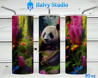 Panda, Garden #0056 sublimation design for 15oz, 20oz straight, 20oz tapered, and 30oz Skinny Tumblers, Digital Download
