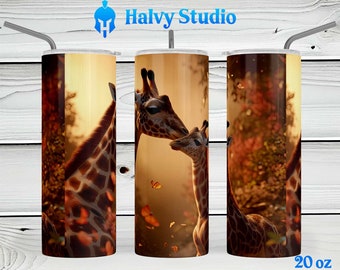 Mother and Baby Giraffes #0170 sublimation design for 15oz, 20oz straight, 20oz tapered, and 30oz Skinny Tumblers, Digital Download