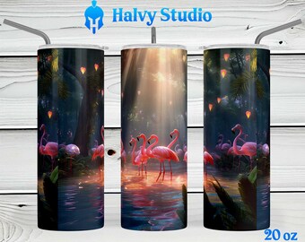 Flamingos with Raining Hearts #0114 sublimation design for 15oz, 20oz straight, 20oz tapered, and 30oz Skinny Tumblers, Digital Download