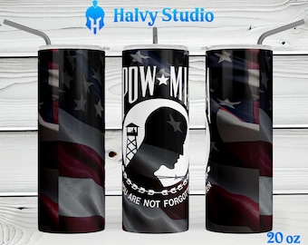 POW MIA with US Flag #0199 sublimation design for 15oz, 20oz straight, 20oz tapered, and 30oz Skinny Tumblers, Digital Download