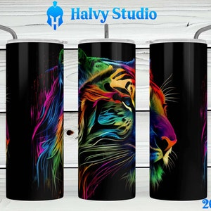 Rainbow Tiger #0086 sublimation design for 15oz, 20oz straight, 20oz tapered, and 30oz Skinny Tumblers, Digital Download
