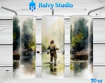 Aquarel visser #0168 sublimatie ontwerp voor 15oz, 20oz rechte, 20oz taps toelopende en 30oz magere tuimelaars, digitale download