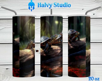Painted Turtles #0165 sublimatie ontwerp voor 15oz, 20oz rechte, 20oz taps toelopende en 30oz magere tuimelaars, digitale download