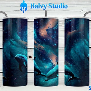 Dolphins, Galaxy, Space, Stars #0010 sublimation design for 15oz, 20oz straight, 20oz tapered, and 30oz Skinny Tumblers, Digital Download