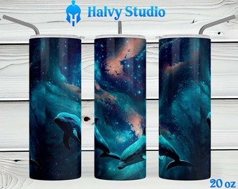 Dolfijnen, Galaxy, Space, Stars #0010 sublimatieontwerp voor 15oz, 20oz recht, 20oz taps toelopend en 30oz Skinny Tumblers, digitale download