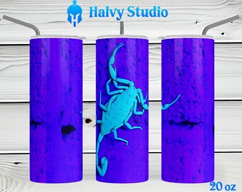 Black Light Scorpion #0128 sublimation design for 15oz, 20oz straight, 20oz tapered, and 30oz Skinny Tumblers, Digital Download