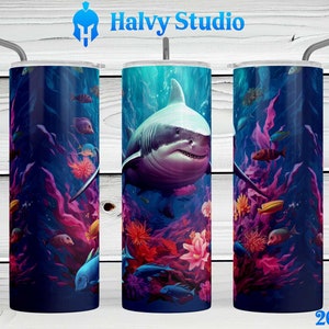 Great White Shark #0113 sublimation design for 15oz, 20oz straight, 20oz tapered, and 30oz Skinny Tumblers, Digital Download