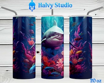 Great White Shark #0113 sublimation design for 15oz, 20oz straight, 20oz tapered, and 30oz Skinny Tumblers, Digital Download