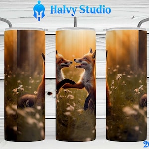 Baby Foxes Playing #0118 sublimation design for 15oz, 20oz straight, 20oz tapered, and 30oz Skinny Tumblers, Digital Download