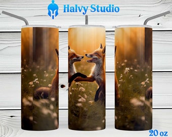 Baby vossen spelen #0118 sublimatie ontwerp voor 15oz, 20oz rechte, 20oz taps toelopende en 30oz magere tuimelaars, digitale download