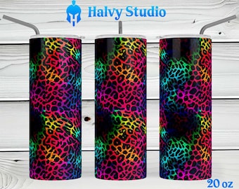 Neon Leopard Skin #0130 sublimation design for 15oz, 20oz straight, 20oz tapered, and 30oz Skinny Tumblers, Digital Download