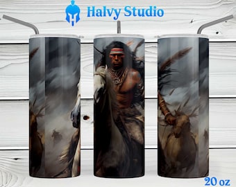 Lakota Warrior #0140 sublimatieontwerp voor 15oz, 20oz rechte, 20oz taps toelopende en 30oz magere tuimelaars, digitale download
